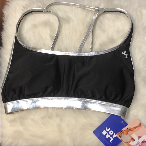 Joy Lab Black & Silver Metallic Swim Bralette M - Picture 3 of 4